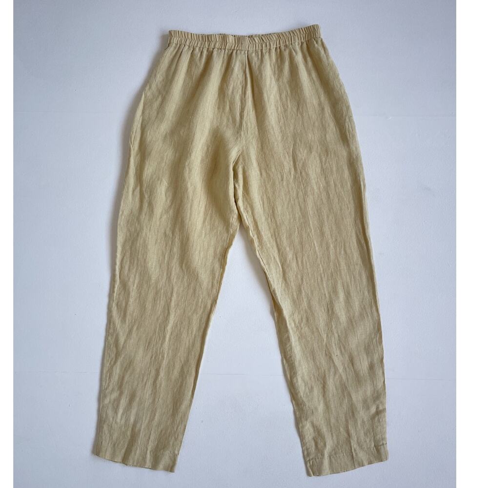 Vtg 80s 90s Light Tan Striped Linen Easy Pants / Size 12 / Boho Minimal Casual